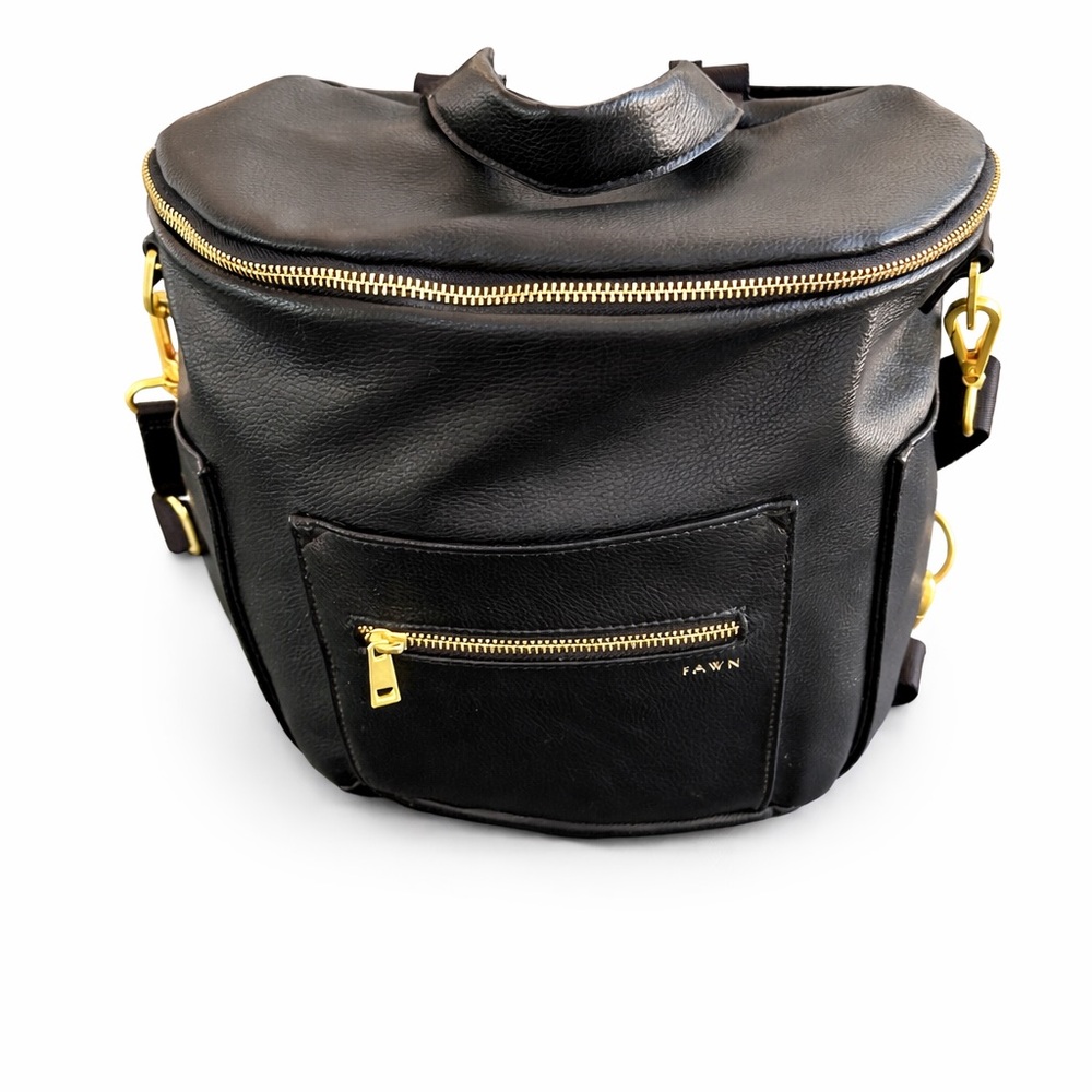 Fawn Design The Original Black Faux Leather Diaper Bag Backpack
